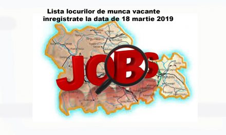 Lista locurilor de muncă vacante înregistrate la data de 18 martie 2019